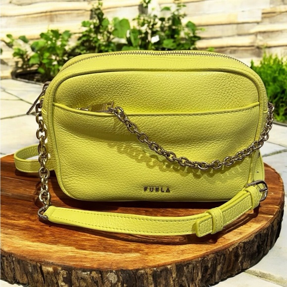 Furla Aster Genuine Leather Crossbody Bag Lime Green EUC - Picture 1 of 14